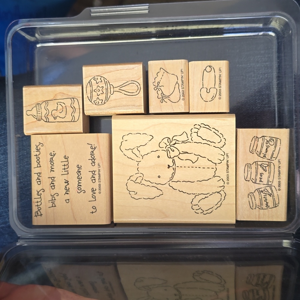 Stampin' Up! A NEW LITTLE SOMEONE  Retired Rubber Stamp set Wooden blocks